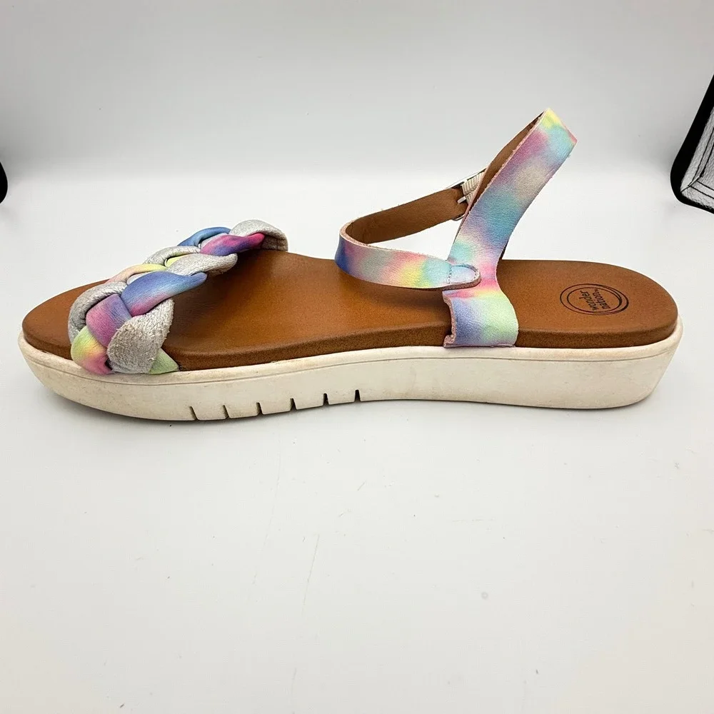 Wonder Nation Girls Rainbow Tie Dye Braided Platform Sandals Silver SZ 5 GGWN22